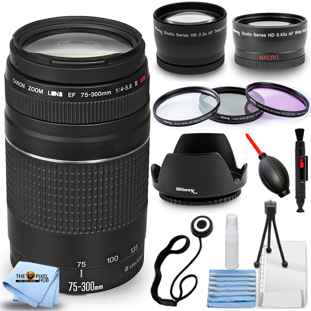 Canon EF 75 300mm f/4 5.6 III Lens (Black) + Telephoto and Wide
